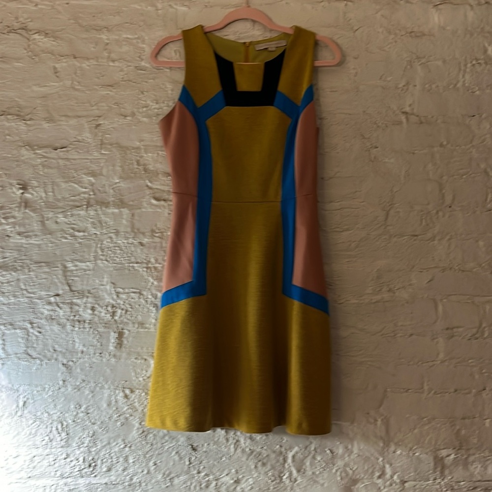 Color block champagne and strawberry dress